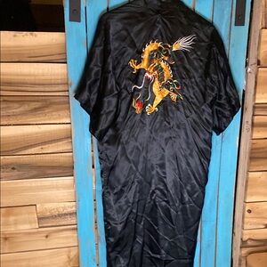 Vintage made in Hong Kong Black Kimono with Embroidered Dragon small